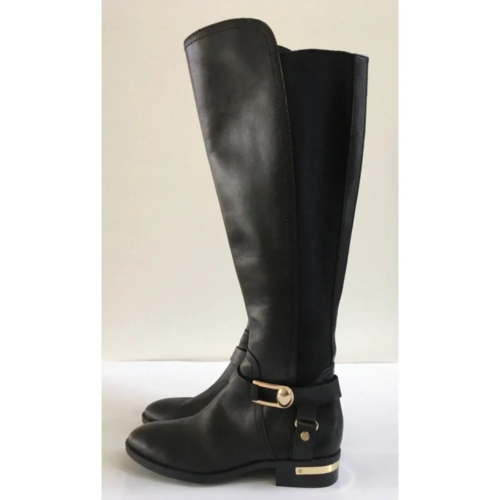 Vince Camuto Pearley Knee High Black Leather Riding Boots Size 6.5M
